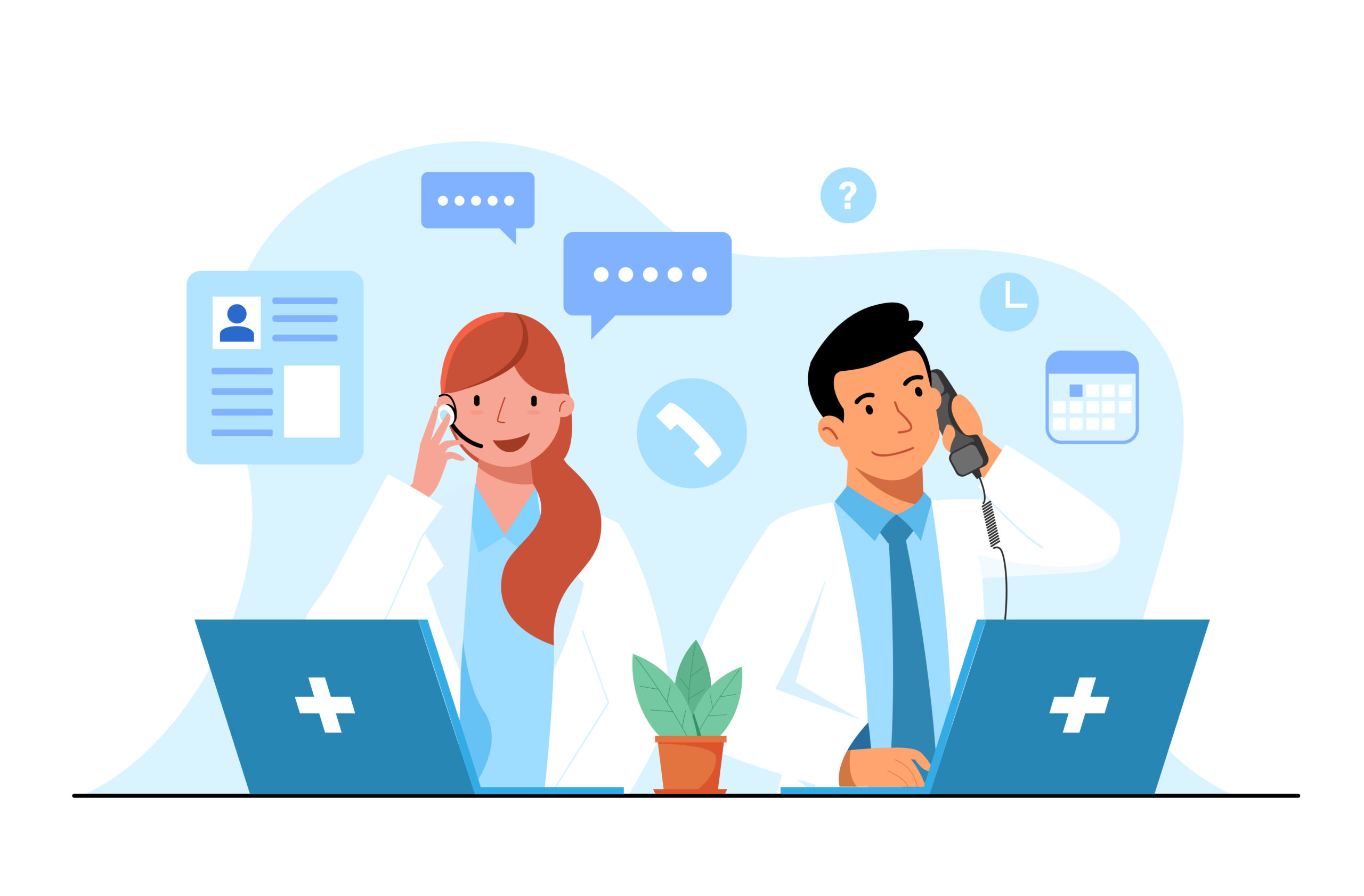 call doctor concept. doctors answer patient questions over the p