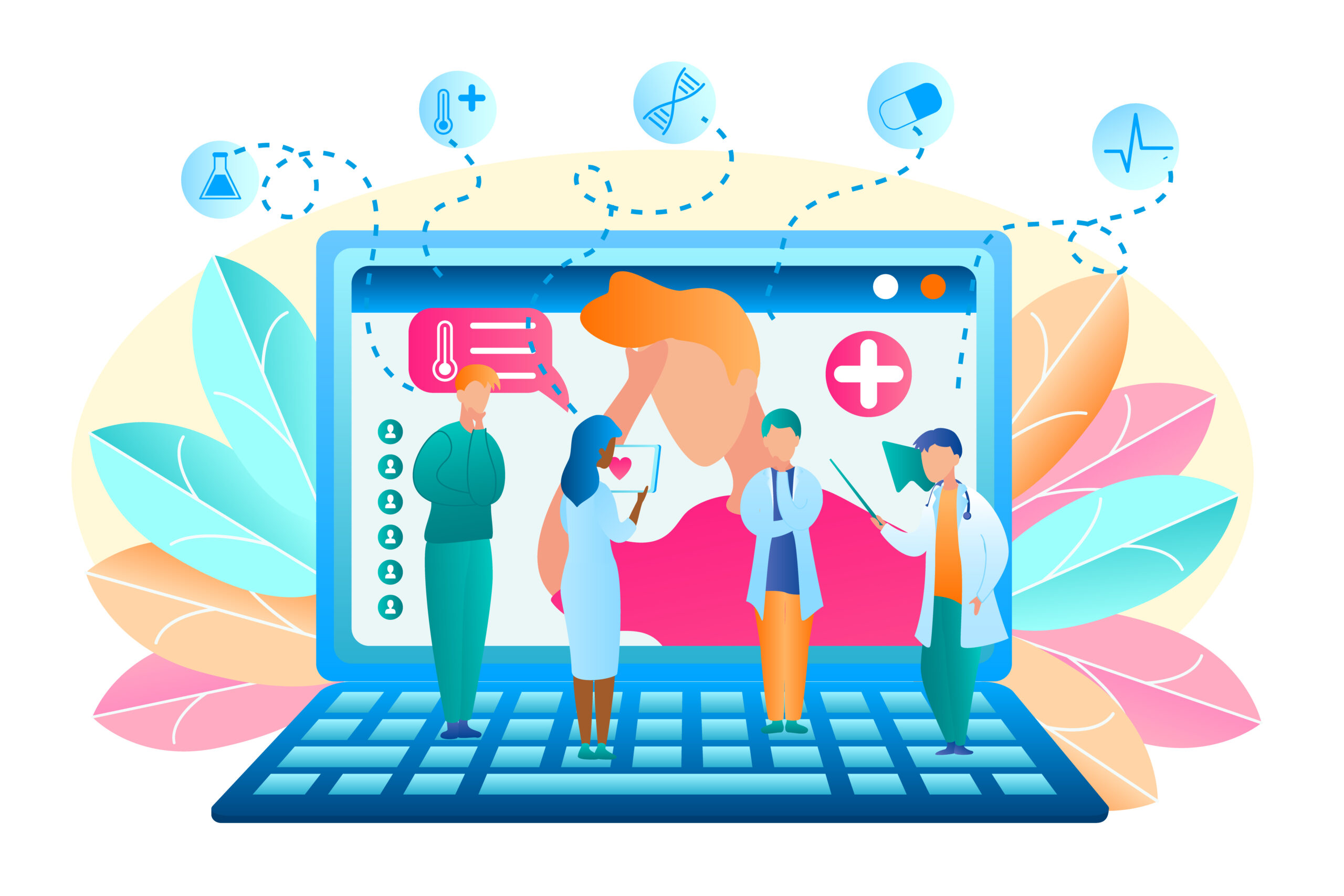 flat vector group doctor discuss patient treatment